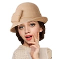 thumbnail image 3 of FNNMNNR Womens Solid Color Bucket Hat Casual Lady Bowler Hat 100% Wool Winter Cap Cloche with Bow Accent Red, 3 of 5