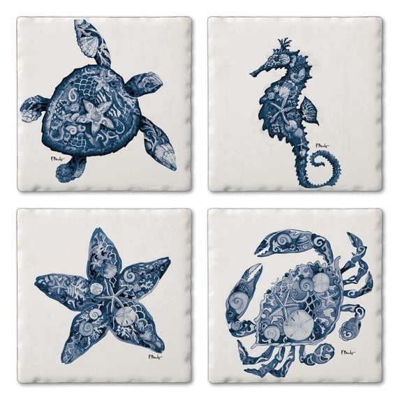 Thirstystone Nassau Sea Life 4-Pack Tumbled Tile Coasters