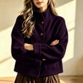 thumbnail image 4 of uublik Trench Coat Women Purple Button Down Collared Short Jacket Trendy Clothes, 4 of 6