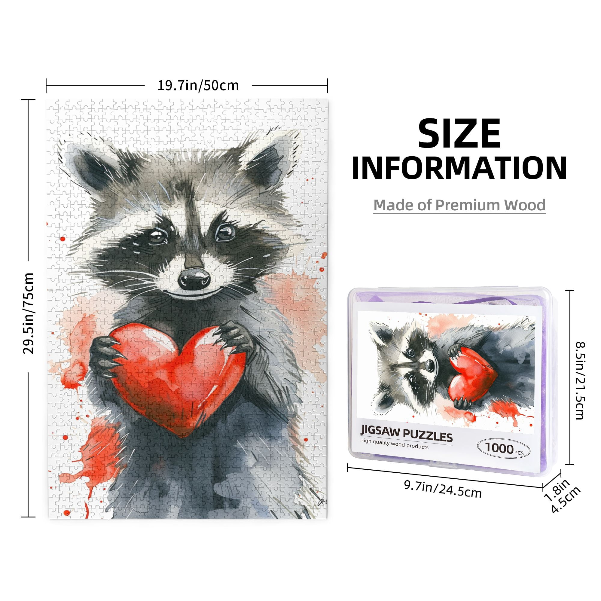 1000 pcs Raccoon's Love Wooden Puzzle 1000 Piece,Stress relieving pleasure,Unique Artwork for Animal,Creative Activity Hobbies for Adults,Impossible Hard Difficult Challenging Puzzles for Adults