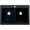 thumbnail image 2 of Transolid Radius 33in x 22in silQ Granite Drop-in Double Bowl Kitchen Sink with 4 CABE Faucet Holes, In Black, 2 of 4