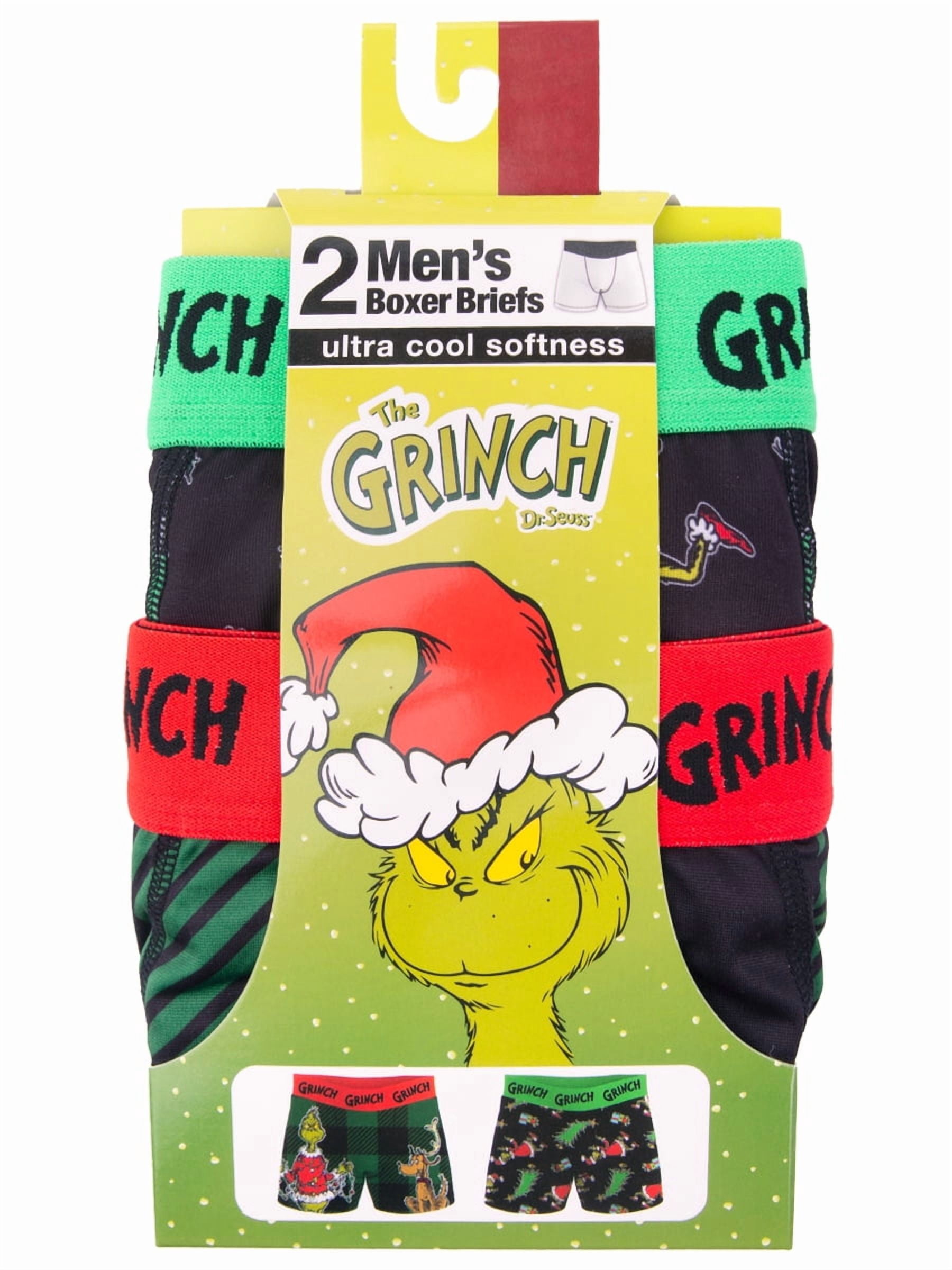 Dr Suess Grinch Plaid Men's Athletic Boxer Brief, 2-Pack, Sizes S-XL