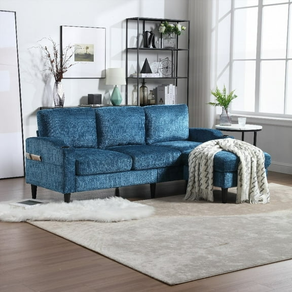 3-Seat Interior Furniture with Chenille Storage Ottoman for Living Room