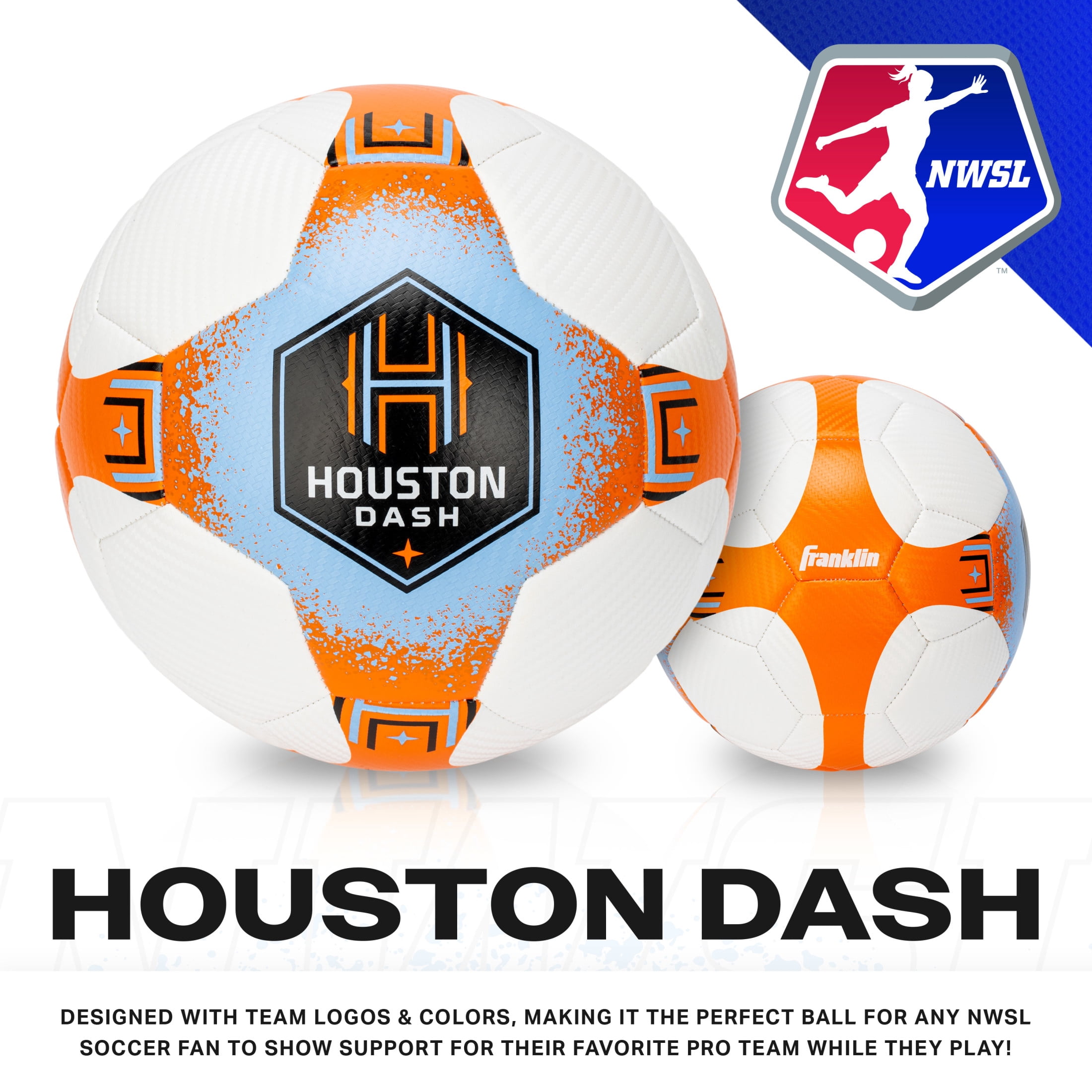Franklin Sports NWSL Houston Dash Soccer Ball - Official Size 5 Soccer Ball - Regulation Size + Weight Soccer Ball for Kids + Adults - Boys + Girls Soccer Ball - Air Pump Included