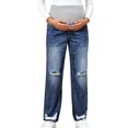thumbnail image 6 of MEZZALL Solid Color Women High Waist Maternity Jeans Pregnancy Comfort Stretch Denim Over Belly Pants Loose Fit Straight Leg Casual Trousers Soft Pregnant Trousers, 6 of 8