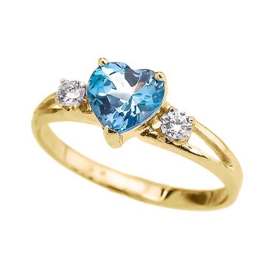 10k Yellow Gold Blue Topaz December Birthstone Heart Ring (Size 4)