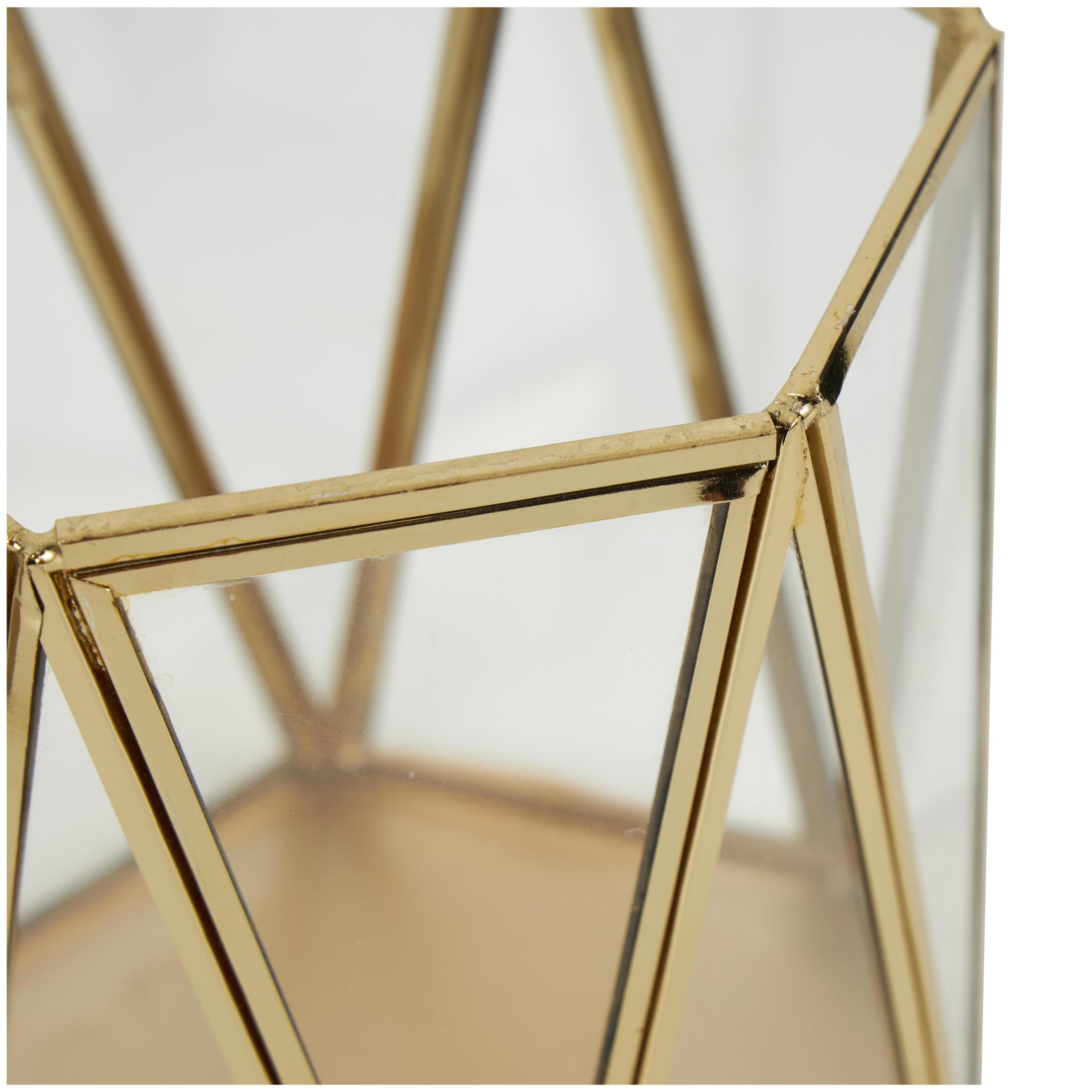 CosmoLiving by Cosmopolitan 3 Holder Gold Metal Geometric Triangle Patterned Hexagon Candle Lantern with Clear Glass, Set of 3