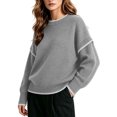 thumbnail image 6 of Tqcoqu Sweaters for Women Crewneck Long Sleeve Contrast Cable Knit Tops, Solid Loose Fit Casual Pullover Sweaters, Oversized Stitching Fall Clothes Outfits, 6 of 6