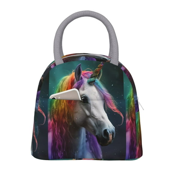 Fotbe Colorful Haired White Horse Bolsa de Almuerzo con Estampado, Lonchera Aislada, Contenedor de Comida Reutilizable Tipo Cooler a Prueba de Fugas