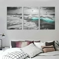 thumbnail image 3 of Nawypu Framed Wall Art Canvas Ocean Decor Beach Theme Bedroom Large Sunset Blue Ocean Waves Seagulls Panels for Interior Bathroom Wall Décor Scenery Bed Dining Room Peel And Stic 12''x16''X3 Panels, 3 of 4