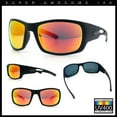 thumbnail image 2 of Mens Matte Classic Rectangular Wrap Around Biker Plastic Sunglasses Black - Orange Mirror, 2 of 7