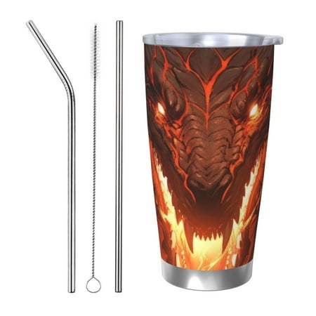 

Vsdgher Magma Fire Black Dragon 20 Oz Stainless Steel Vacuum Insulated Travel Mug Coffee Cup for Home Office Outdoor Works Great for Ice Drinks and Hot Beverage -Straw Three-piece Set