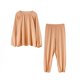 thumbnail image 2 of Ropa para el hogar Traje de primavera para mujer de color sólido Pijama informal de cuello redondo y manga larga Jersey de color caramelo Pantalones casuales para mujer, 2 of 6