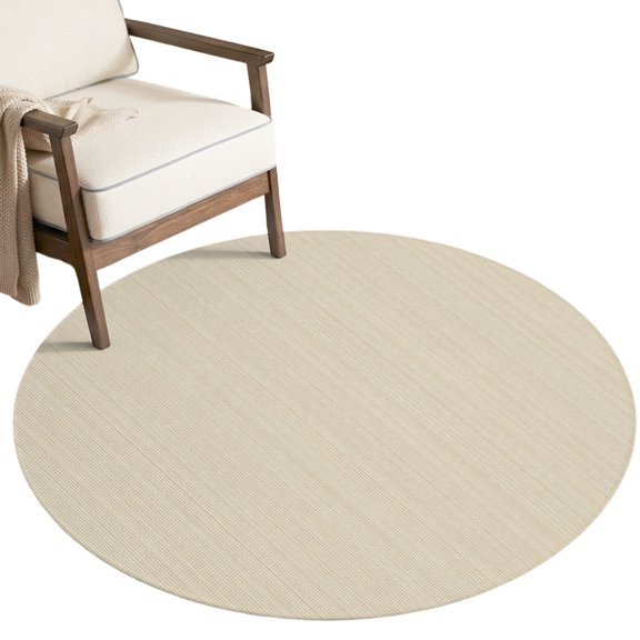 Creamy Yellow Striped Washable Round Area Rug 6 ft, Modern Vertical Stripes Linear Textures Soft Non‑Slip Rugs Stain Repellent Indoor Mats for Medium‑Sized Living Room, Circular Dining Space
