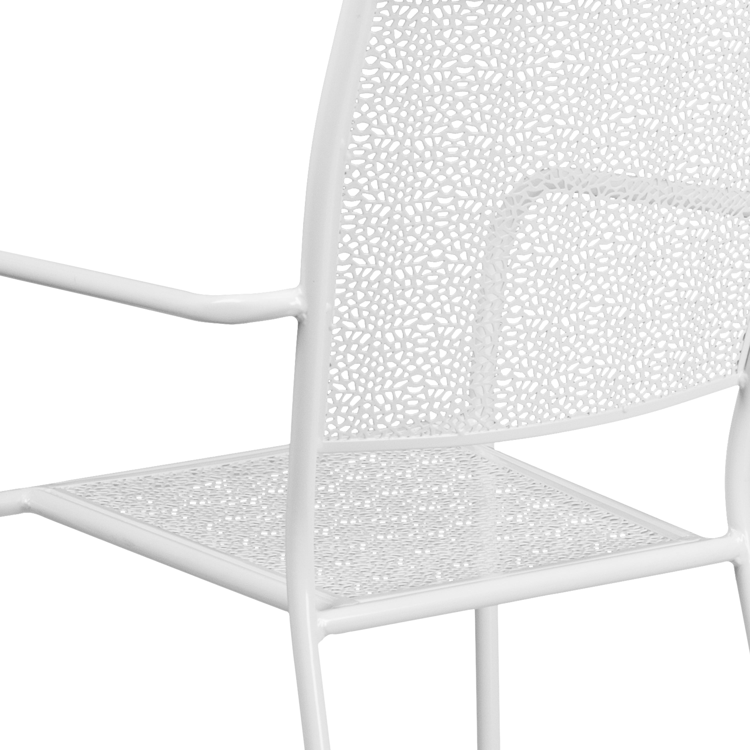 Flash Furniture Commercial Grade White Indoor-Outdoor Steel Patio Arm Chair with Square Back