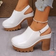 thumbnail image 2 of Heels for Women Platform Lug Sole High Heeled Mules Closed Toe Slingback Sandals Comfy Pumps Arch Support Orthopedic Shoes White Size 8.5, 2 of 8