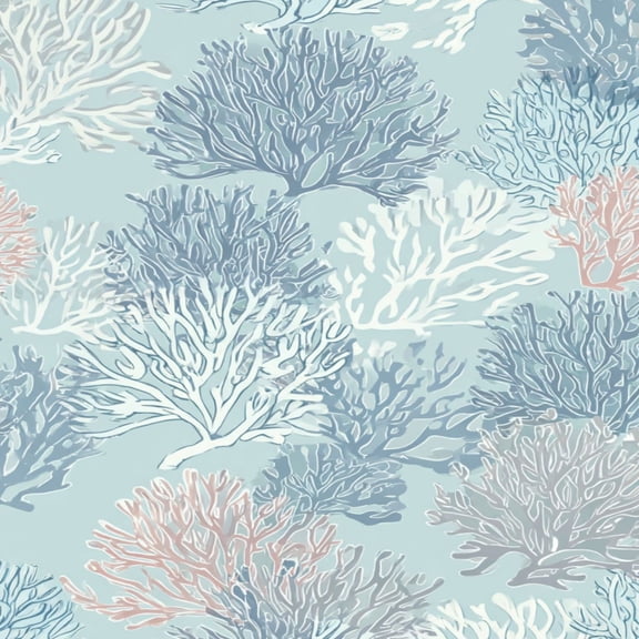 Peel and Stick Wallpaper 17.7in x 9.8ft Coral Seamless Blue White Blush Pink Coastal marine life Contact Paper Vinyl Waterproof Self Adhesive Wall Paper for Bedroom Shelf Cabinet Renter Friendly