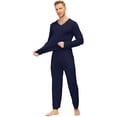 thumbnail image 3 of MoFiz Men's Bamboo Pajamas Set Long Sleeve V-Neck Top and Pants with Pockets Loungewear 2-Piece for Men, 3 of 7