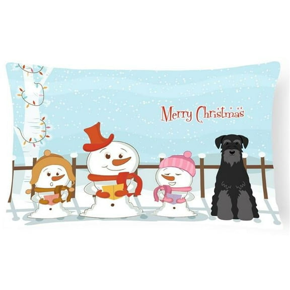 Merry Christmas Carolers Standard Schnauzer Black Canvas Fabric Decorative Pillow