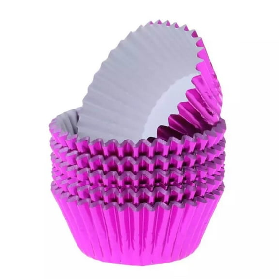 Metallic Pink Cupcake Wrappers (25pcs, Standard Size) Grease Resistant Cake Liners for Baking, Caking and Crafting by Bakell