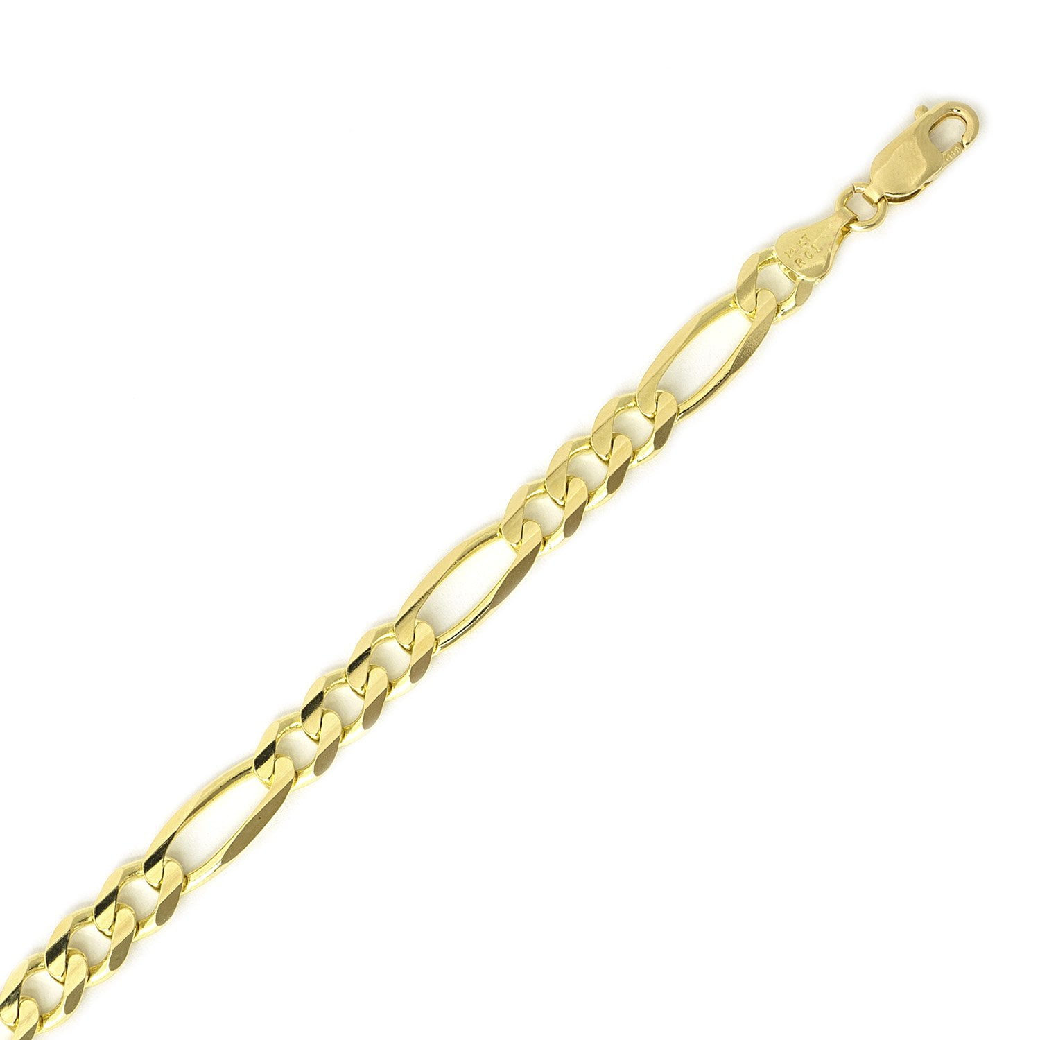 Solid 14k Yellow Gold 7mm Figaro Chain Bracelet, 8.5" by