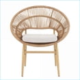 thumbnail image 5 of Outdoor Dining Chairs, Rustic-Modern Papasan Set of 2 – Teak Legs, Light Brown Wicker, Beige Cushion | Beige | PE Rattan+Iron, 5 of 14