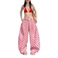 thumbnail image 2 of Women's Polka Dot Print Wide Leg Pants Pink L, 2 of 10
