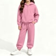 thumbnail image 5 of Amidoa Girls 2 Piece Outfits Fall Winter Clothes Fleece Solid Color Hooded Long Sleeve Sweatshirt and Pants Kids Clothing Sets Pink Size 11-12 Years, 5 of 7