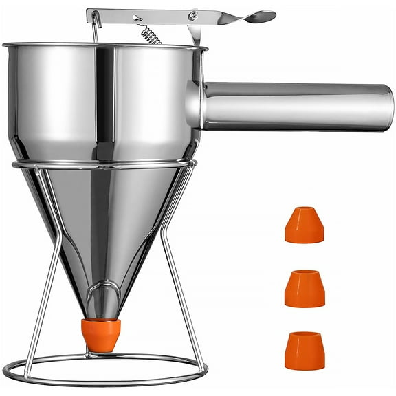 Ghojet Pancake Batter Dispenser Funnel Cake Dispenser with Stand Stainless Steel Batter Dispenser Multi-Caliber Baking Tool Multi-Purpose Cake Decorating Tool for Kitchen Baking Pancake