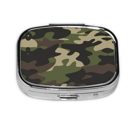 Metal Pill Organizer Camouflage Print Pattern Portable Compact Pill Box 2 Compartments Pill Case For Purse Pocket