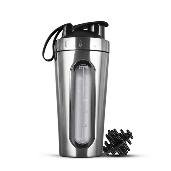 Shaker Bottles for Protein Mixes Stainless Steel Not Stays Cold/Hot, Visible Window Metal Cups-A