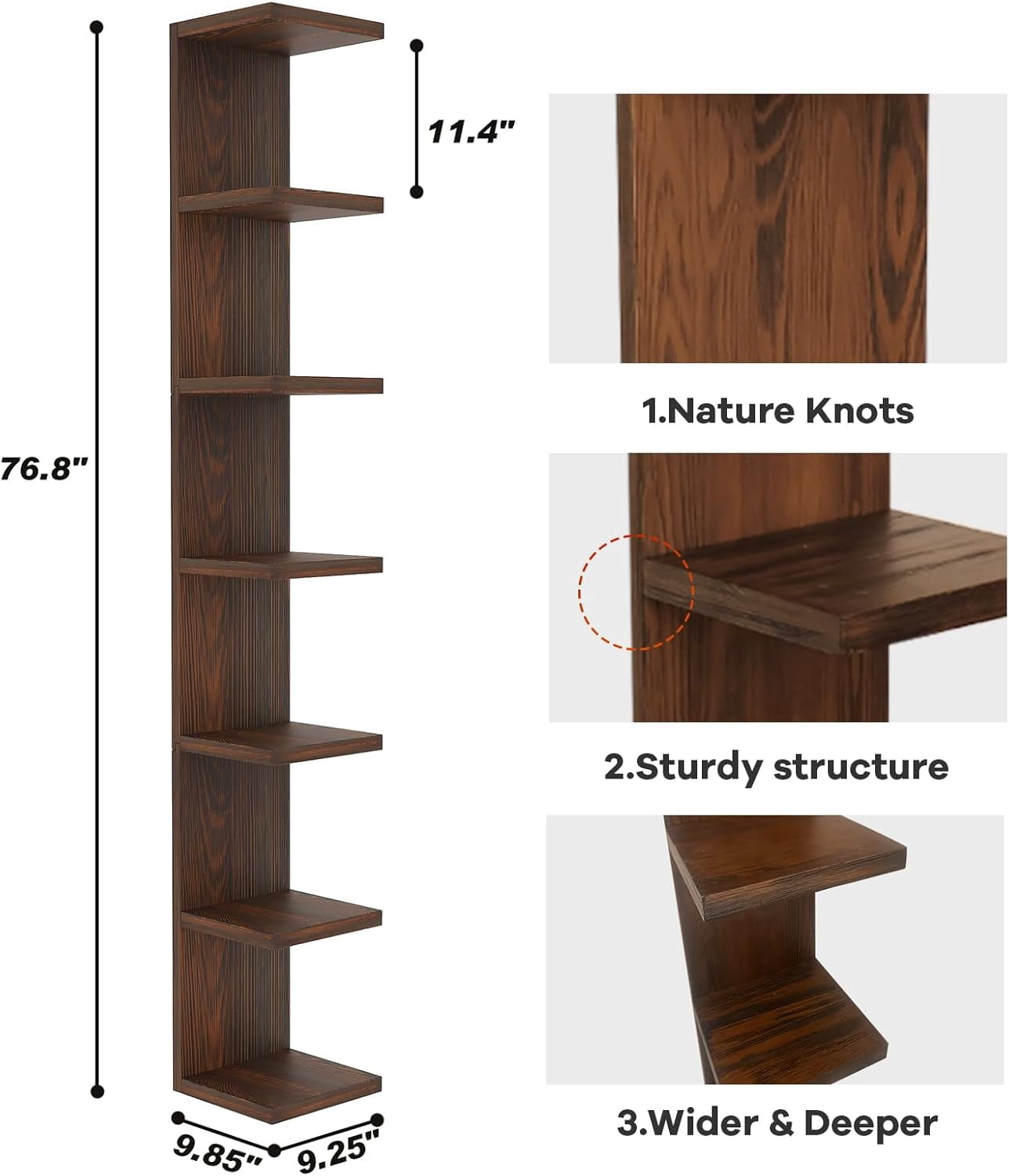 Lack Wall Shelf,Display Floating Shelf (Solid Wood, 7 Tier)