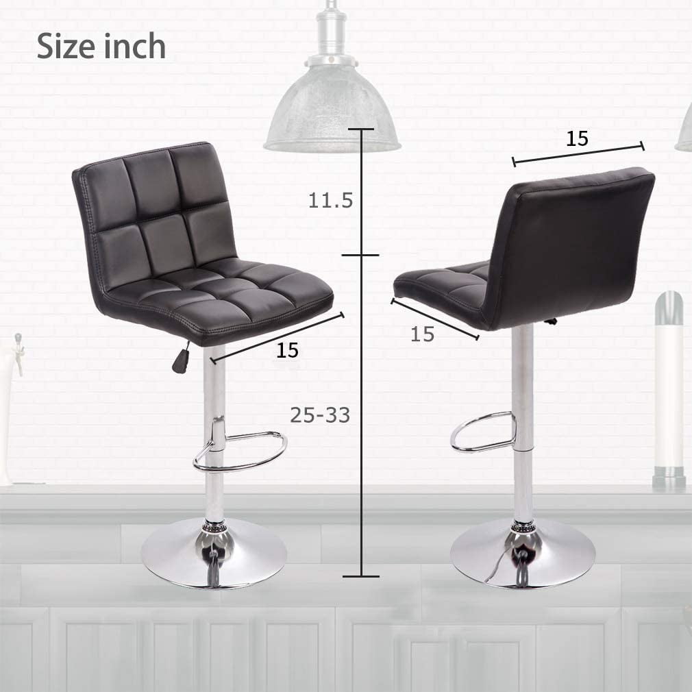BestOffice New Black Adjustable Synthetic Leather Swivel Bar Stools Chairs B06-Sets of 2,Black
