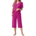 thumbnail image 3 of MINTREUS Pajama Sets for Women Notch Knit Top and Capri Pants Pjs Soft Lounge Sets, 2 Piece, Sizes M-3X, 3 of 7