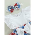 thumbnail image 6 of Wassery 2Pcs Baby Girl Summer Outfits Floral Romper Dress Flying Sleeve Ribbed Patchwork Bodysuit with Headband 3 6 9 12 Months Infant Girls Jumpsuit Dress Clothes, 6 of 9