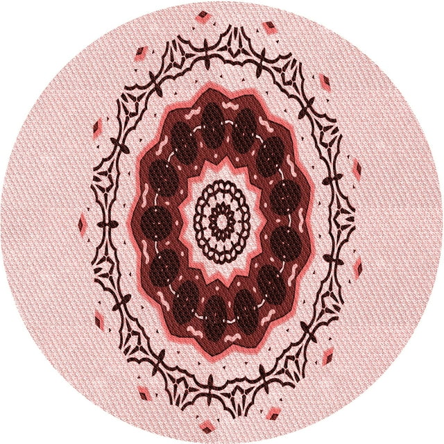 Ahgly Company Machine Washable Indoor Round Transitional Light Rose Pink Area Rugs, 3' Round