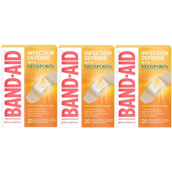 Band-Aid Brand Adhesive Bandages Plus Antibiotic, Assorted Sizes (Pack of 3)