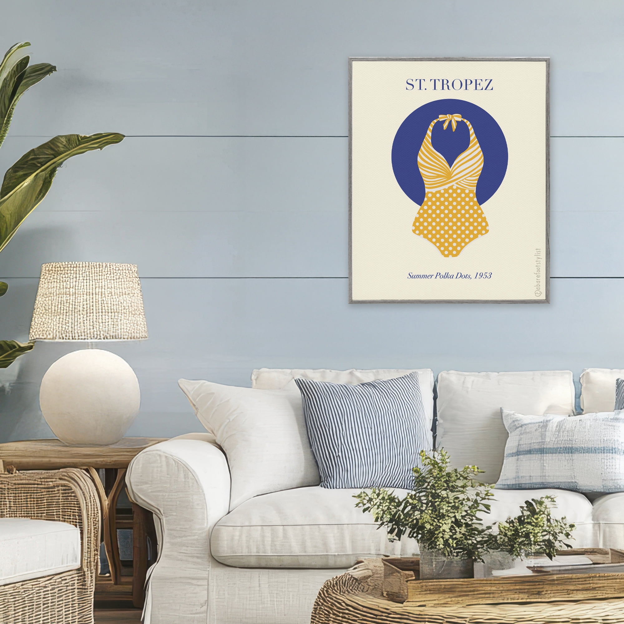 Stupell Industries St. Tropez Dotted Swimsuit Gray Framed Giclee Art, design by A Barefoot Stylist