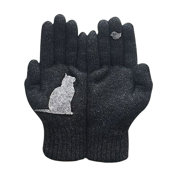 AWZXDE Warm Gloves for Autumn and Winter Featuring Cat Print Ideal for Outdoor Activities and Daily Wear Black,One Size