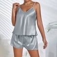 thumbnail image 3 of Women's Plus Size Pajama Set Short Strap Sleeveless Top & Shorts Solid Color Sexy Sleepwear Loungewear for Women Spring Summer Nightwear Sky Blue S, 3 of 5