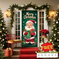 Tarmeek Christmas Door Cover Decorations, Santa Claus Backdrop Front Door Cover Xmas Decor Hanging Banner, Photography Background for Home Holiday Christmas Decorations