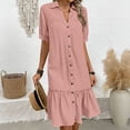 thumbnail image 4 of GUACER Mini Dress for Women Short Sleeve Button Down V Neck Collar Dress Casual Summer Ruffle Hem Loose Dresses, 4 of 6