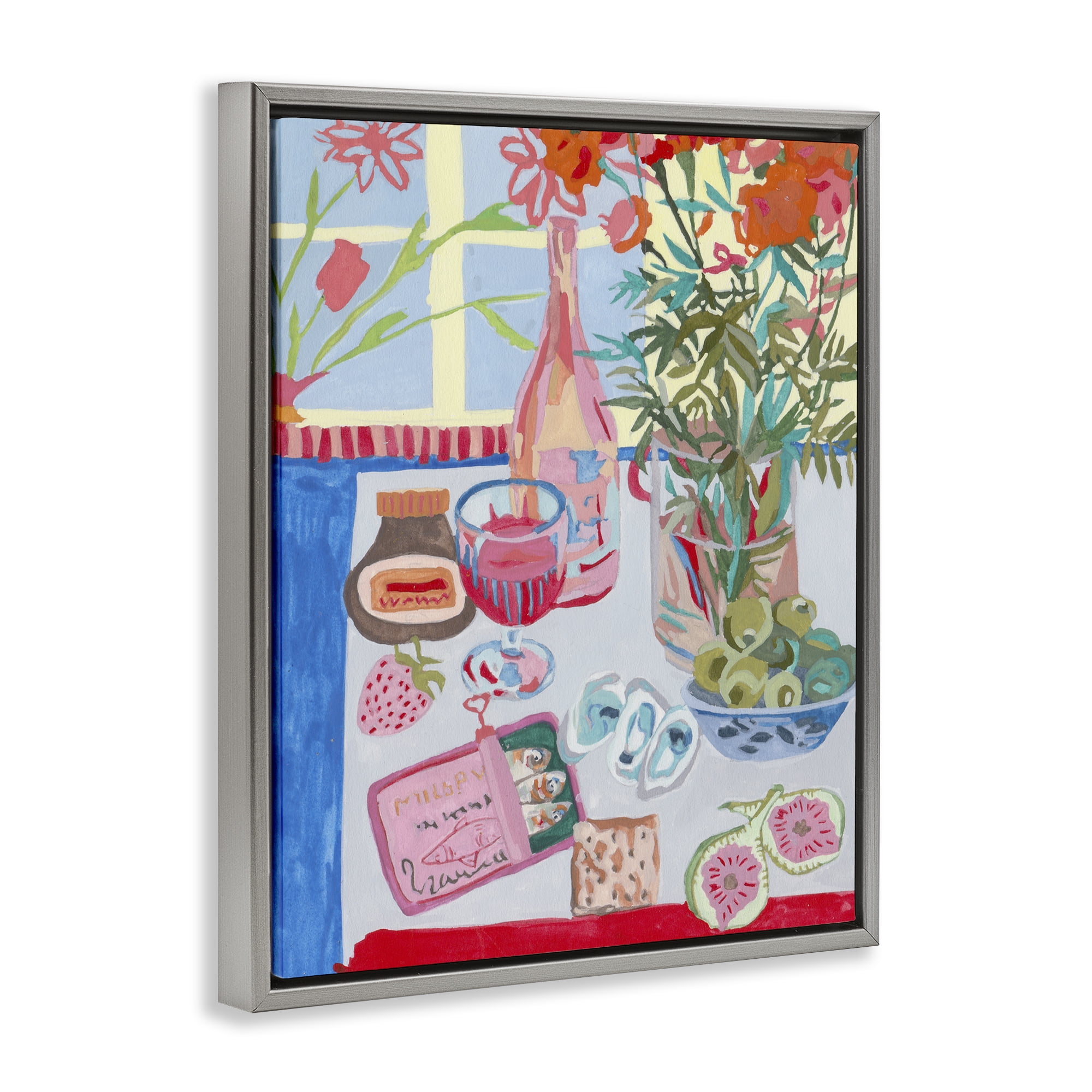 Stupell Industries Red & Blue Table Setting Gray Framed Floater Canvas Wall Art, design by Melissa Wang