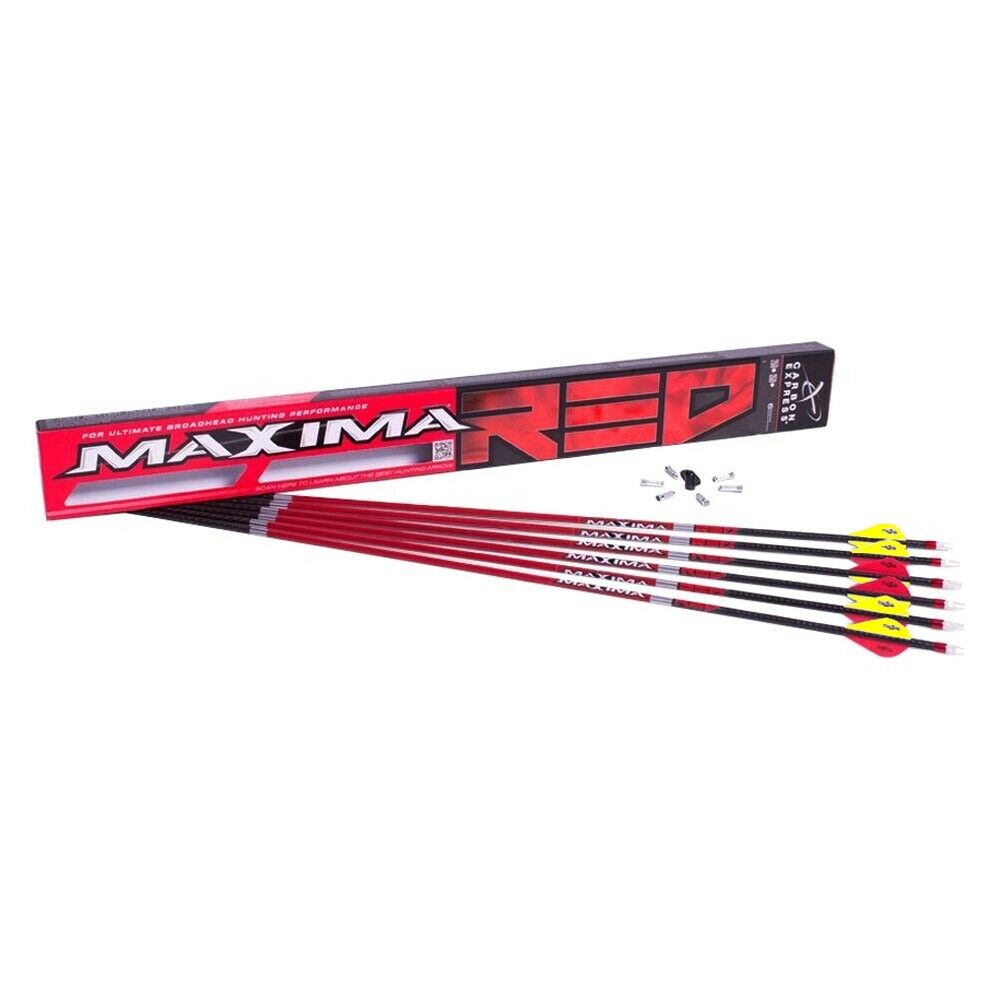 Carbon Express Maxima Red Size 250, 6-Pack Fletched Arrow Shafts - 50753 -  