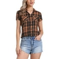 thumbnail image 4 of INSPIRE CHIC Women's Plaid Shirts Point Collar Button Down Blouses M Black Orange, 4 of 6