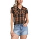 thumbnail image 4 of Camisas de cuadros para mujer Inspire Chic, con cuello de punta y botones, en negro y naranja, 4 of 6