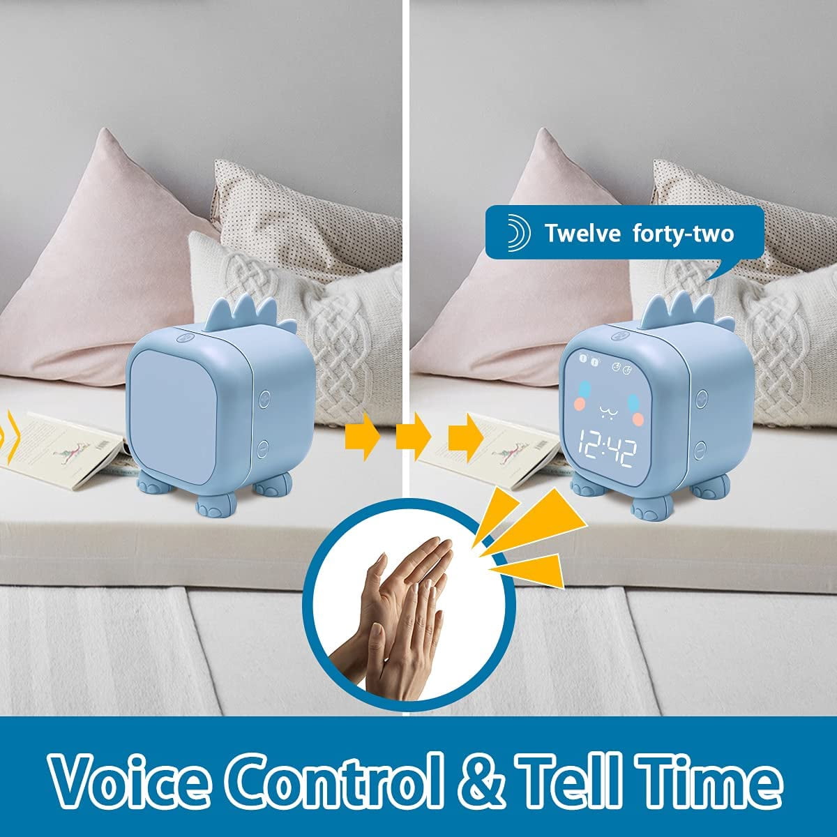 Kids Alarm Clock for Bedroom, Digital Alarm Clock for Kids, Toddler Sleep Training Clock with Night Lights, Bluetooth Digital Alarm Clock, Wake Up Light with USB for Boys Girls Birthday Gifts