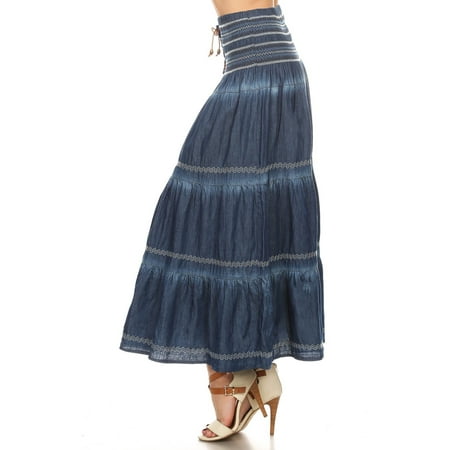 Fit and Flare Tiered Layers Denim Skirt or Midi Dress with Corset like Lacing