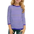thumbnail image 2 of Little Girl's 3/4 Sleeve Crew Neck Tops Striped&nbsp; Color Blocking Casual Tees Size 5-6T , Blue, 2 of 6