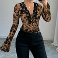 thumbnail image 2 of VerPetridure Women's Lace Blouse Flared Sleeve Deep V-Neck Lace Floral See Through Slim Fit Mesh Sheer Crop Tops Clubwear, 2 of 6
